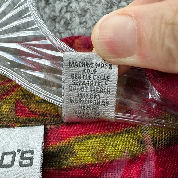 Chico's Long Sleeve Floral Button Up Linen Blend Tropical Artsty Red Women's 2 L - Picture 5 of 8